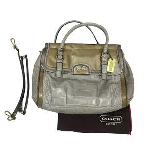 VTG Coach Grey and Gold Faux Crocodile Purse